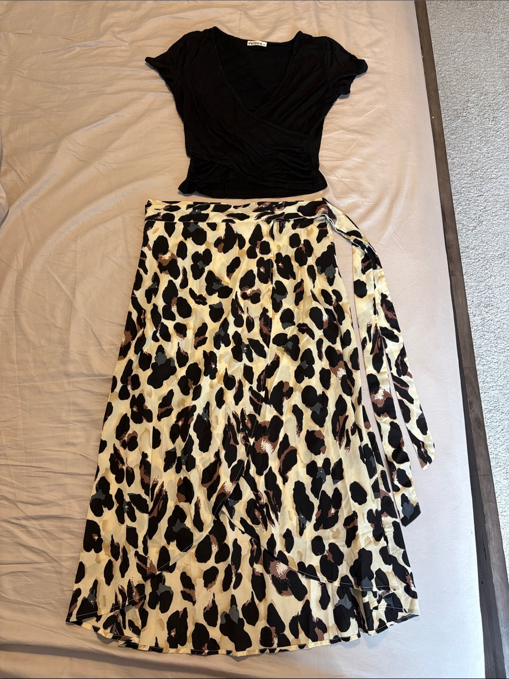 Leopard Print Wrap Skirt with a Black “Wrap” style Top